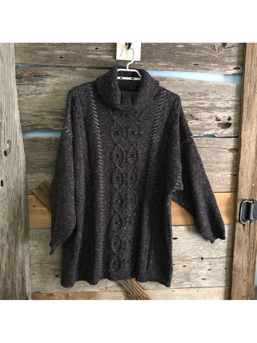 Vintage Liz Moody Plus Size 1X Dark Grey Cable Knit Cowl Neck Sweatshirt